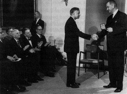 Chandra receives the National Medal of Science from President L.B. Johnson (1967)