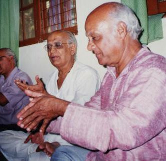(L-R): Prabhudev Sardar & Prasad Savkar give 'daad' to Ramrang at the author's home in Goa