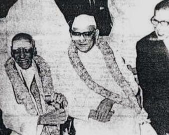 The Music Academy honors itself by bestowing on Sivan the title "Sangita Kalanidhi" in December 1971. Sivan is seen here with the Governor of Tamizh Nadu, K.K. Shah