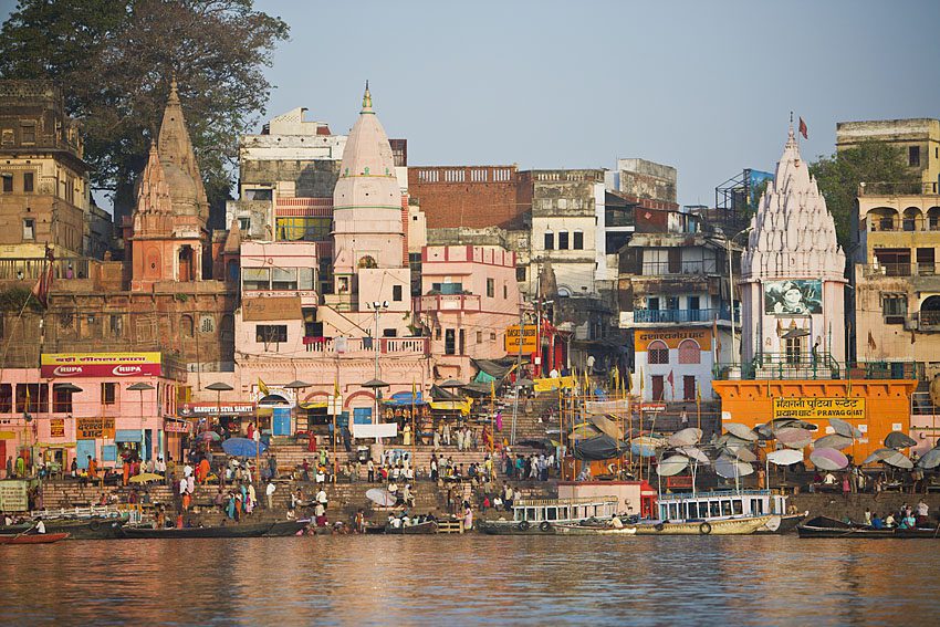 Dasashwamedh ghat in Varanasi seen from the River Ganga